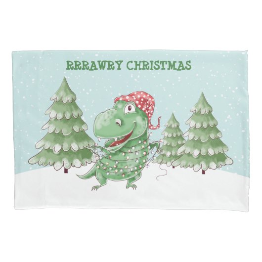 Rawry Kerstmis Gekke T Rex Dinosaur Kussensloop (Voorkant)