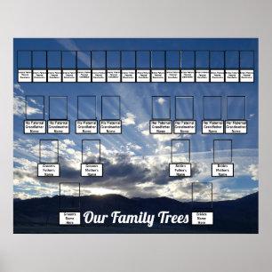 Ray-achtige wolken Foto van twee families Trees Po Poster