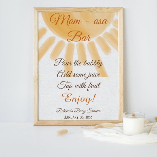 Ray of Sun Theme Sunshine Baby shower Mam osa bar Poster