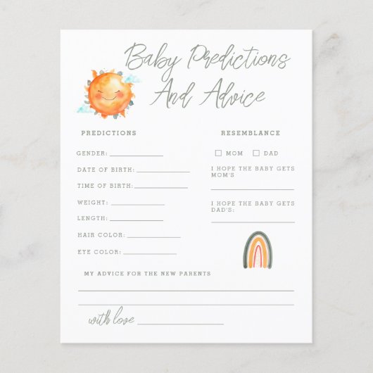 Ray of Sunshine Baby Predictions and Advice Kaart (Voorkant)