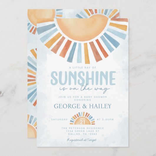 Ray of Sunshine Baby shower Invitation Kaart (Voorkant / Achterkant)