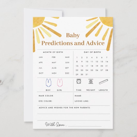 Ray of Sunshine Baby Voorspellingen & Advies Kaart (Voorkant)