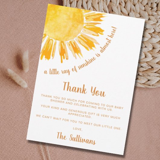 Ray of Sunshine Boho Baby shower Bedankkaart
