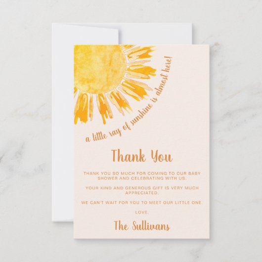 Ray of Sunshine Boho Baby shower Bedankkaart (Voorkant)