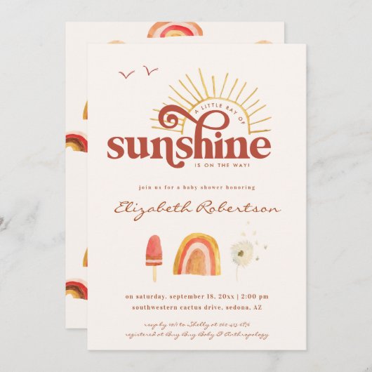 Ray of Sunshine | Boho Baby shower Kaart (Voorkant / Achterkant)