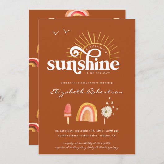 Ray of Sunshine | Boho Baby shower Kaart (Voorkant / Achterkant)