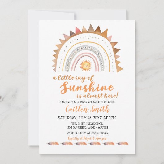 Ray of Sunshine Boho Sun Baby shower Uitnodiging (Voorkant)