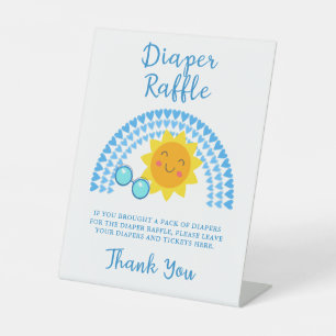 Ray of Sunshine Boy Baby shower Diaper Raffle Reclamebord Met Voetstuk