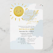 Ray of Sunshine Clouds Boy Baby shower Folie Uitnodiging (Voorkant)