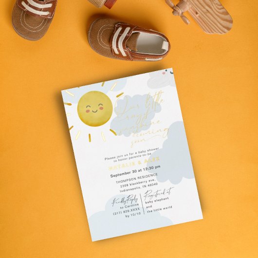Ray of Sunshine Clouds Boy Baby shower Folie Uitnodiging