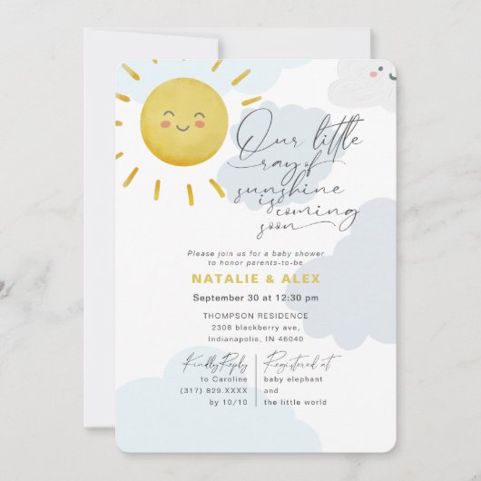 Ray of Sunshine Clouds Boy Blue Baby shower Kaart (Voorkant)