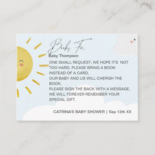 Ray of Sunshine Clouds Boy Books for Baby Small Informatiekaartje (Voorkant)