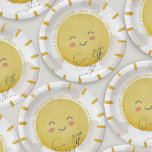 Ray of Sunshine Clouds Neutraal Baby shower Papieren Bordje<br><div class="desc">Ontworpen om bij mijn Sunshine baby shower collectie te passen. Met een waterverf zon met zacht roze wolken en de header "Our little rain of sunshine" in een handgeschreven typografie. Als je een andere kleur of een extra stuk dat niet in het collectie is, laat het me weten (Maria), ik...</div>
