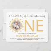 Ray of Sunshine Foto Baby First Birthday Kaart (Voorkant)