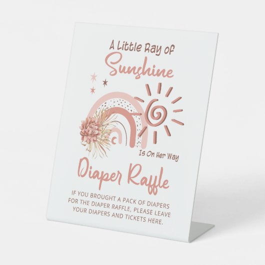Ray of Sunshine Girl Baby Shower Diaper Raffle Reclamebord Met Voetstuk (Voorkant)
