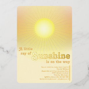Ray of Sunshine Gold Sun Baby shower Folie Uitnodiging