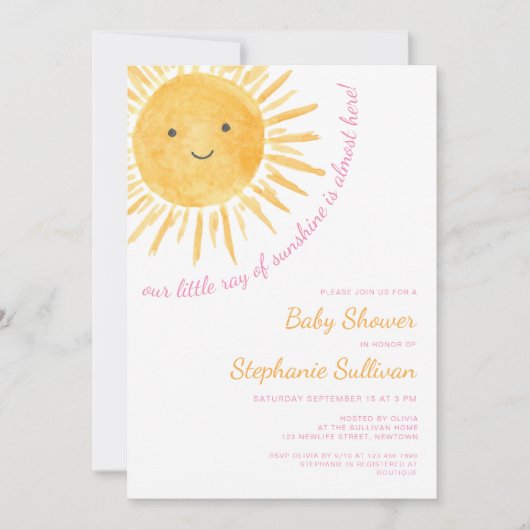 Ray of Sunshine Meisje Baby shower Kaart (Voorkant)