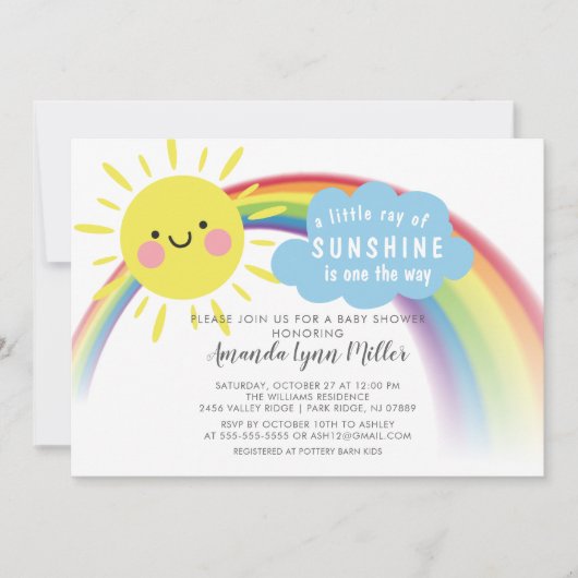 Ray of Sunshine On the Way Baby shower Invitation Kaart (Voorkant)