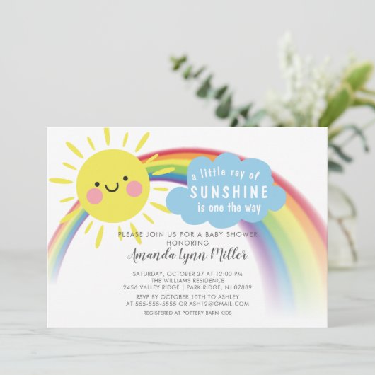 Ray of Sunshine On the Way Baby shower Invitation Kaart (Staand voorkant)