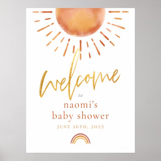 Ray of Sunshine Rainbow Baby shower Welkomstbord Poster (Voorkant)