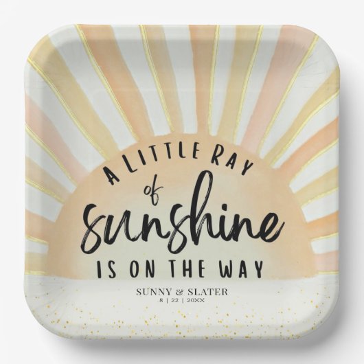 Ray of Sunshine Retro Zomerstrand Baby shower Papieren Bordje (Voorkant)