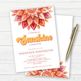 Ray of Sunshine Roze Geel Retro Boho Baby shower Kaart