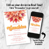 Ray of Sunshine Roze Geel Retro Boho Baby shower Kaart