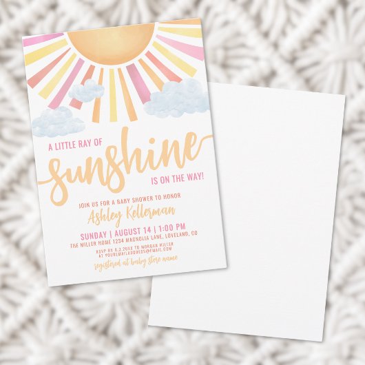 Ray of Sunshine Roze Meisje Baby shower Kaart