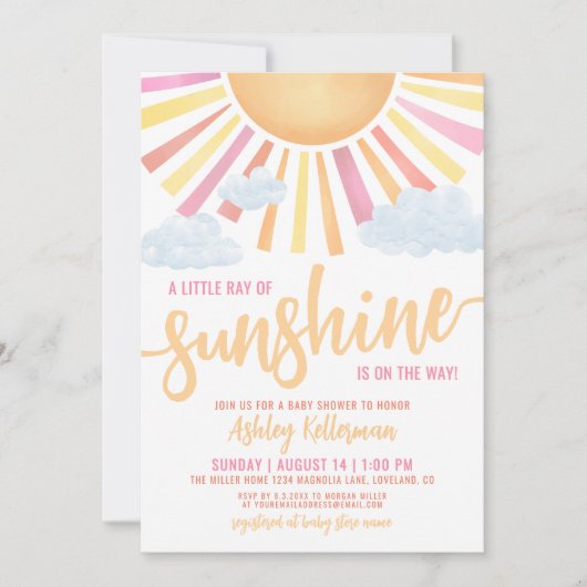Ray of Sunshine Roze Meisje Baby shower Kaart (Voorkant)