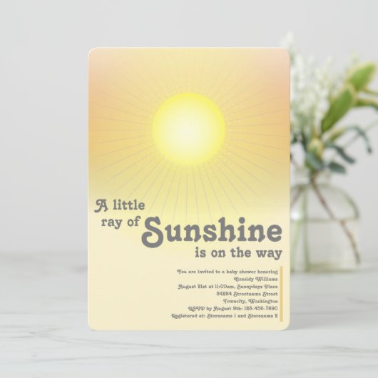 Ray of Sunshine Sun Baby shower Invitation Kaart (Staand voorkant)