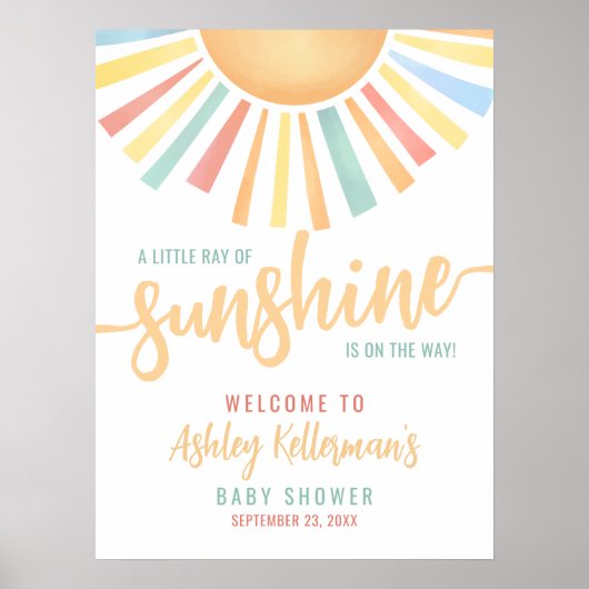 Ray Of Sunshine Sun Baby Shower Welcome Sign Poster (Voorkant)