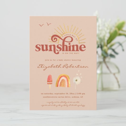 Ray of Sunshine | Uitnodiging tot Baby shower van  (Staand voorkant)