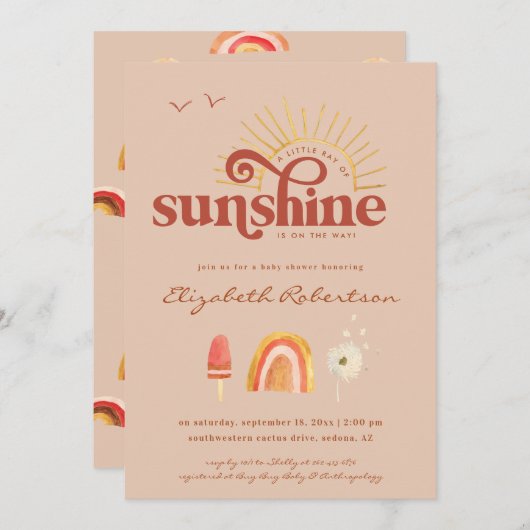 Ray of Sunshine | Uitnodiging tot Baby shower van  (Voorkant / Achterkant)