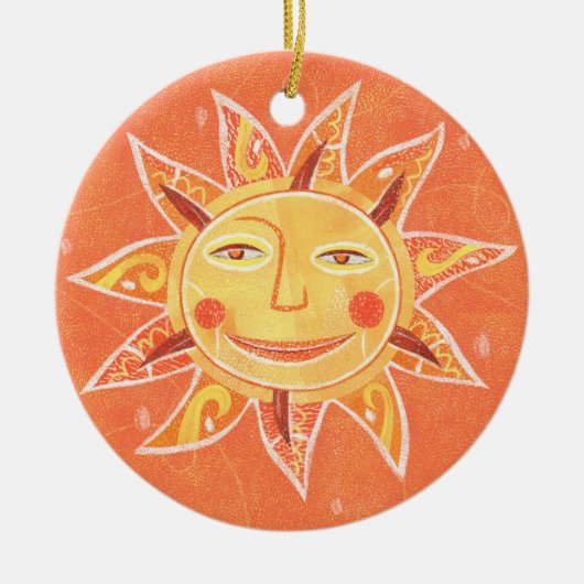 Ray Play Slachend Oranje Sun Art Keramisch Ornament (Voorkant)