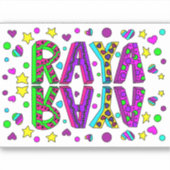 Raya, De naam Raya Handgetekende Grillegestileerde Sticker (Voorkant)