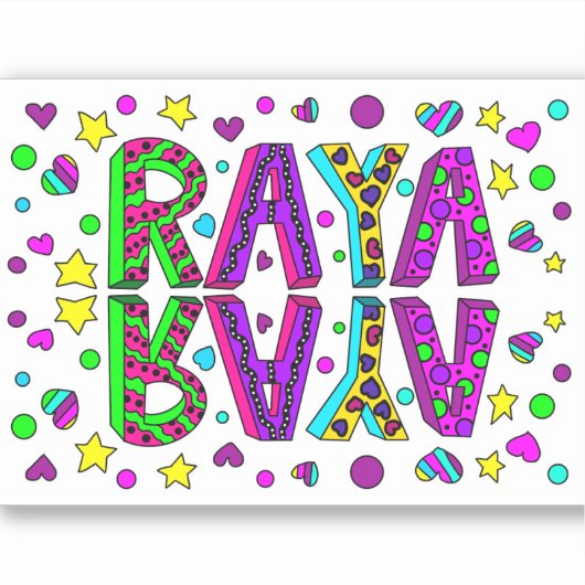 Raya, De naam Raya Handgetekende Whimsical Stijl Sticker (Voorkant)