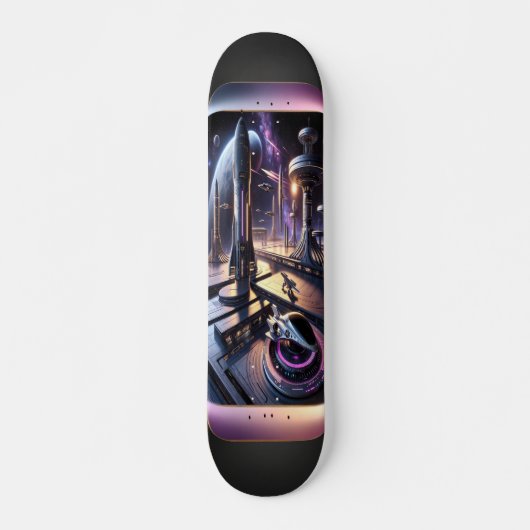 "Raygun Gothic Futuristische Cityscape Deck" Persoonlijk Skateboard (Voorkant)