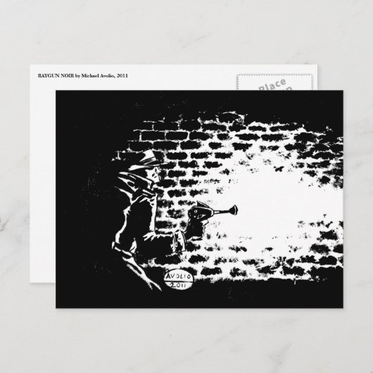 Raygun Noir briefkaart, kunstwerk van Michael Avol Briefkaart (Voorkant / Achterkant)