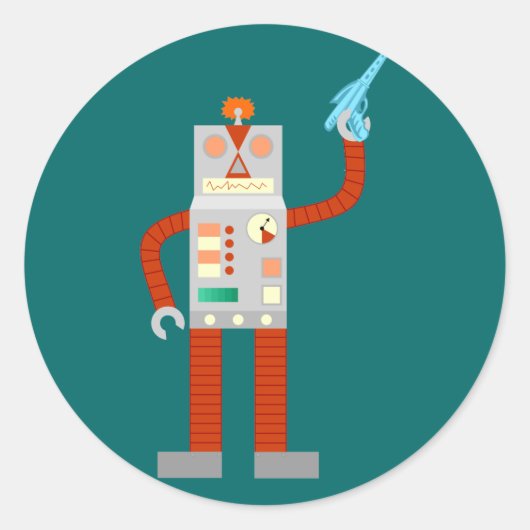 Raygun Robot Invasion Ronde Sticker (Voorkant)