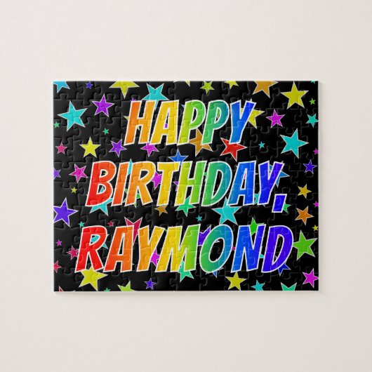 "RAYMOND" Voornaam, geun "HAPPY BIRTHDAY" Legpuzzel (Horizontaal)