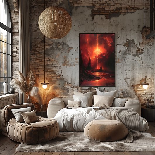 Rayo Celestial Ardiente: Atardecer Surrealista. Perfect Poster