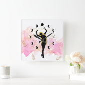 *~* Rays Crystals Cosmic Gold Black Goddess Moon Vierkante Klok (Huis)
