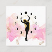 *~* Rays Crystals Cosmic Gold Black Goddess Moon Vierkante Visitekaartje (Voorkant)