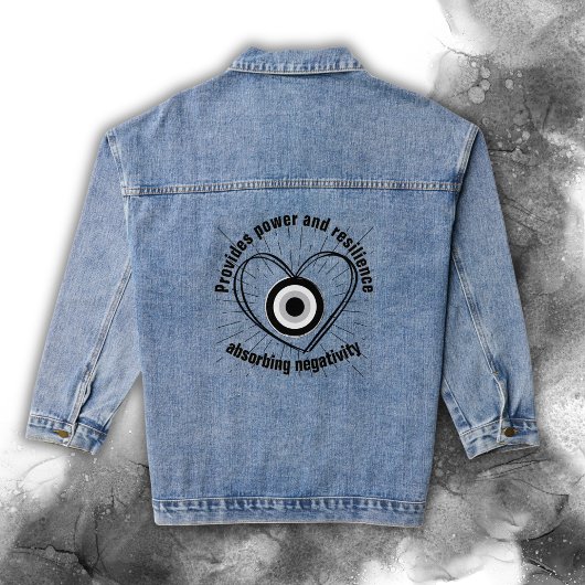 Rays, Heart, Black Evil Eye Protection monogram | Denim Jacket