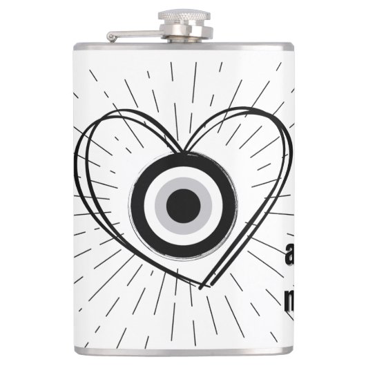 Rays, Heart, Black Evil Eye Protection monogram | Heupfles (Voorkant)