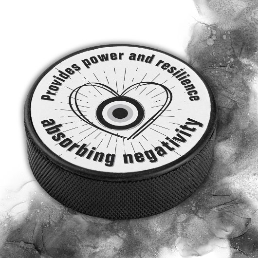 Rays, Heart, Black Evil Eye Protection monogram | Hockey Puck