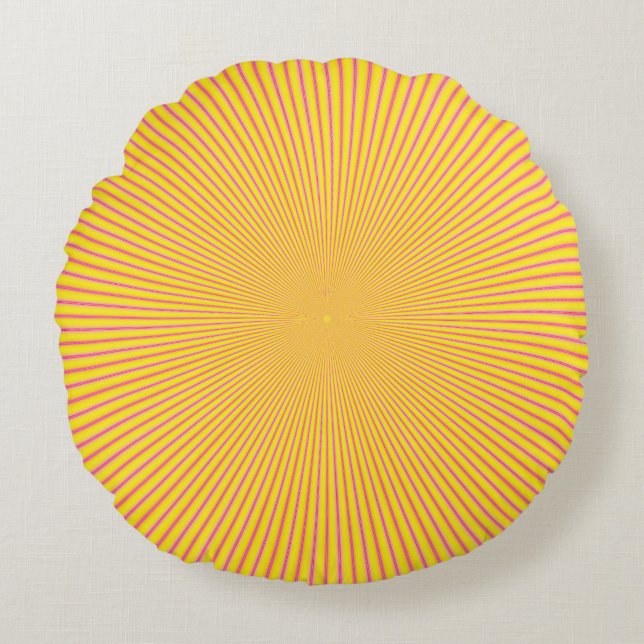 Rays in Geel Rood en Roze Rond Kussen (Voorkant)