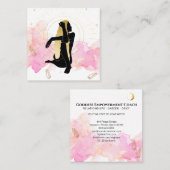 *~* Rays Moon Crystals Cosmic Gold Black Goddess Vierkante Visitekaartje (Voorkant / Achterkant)