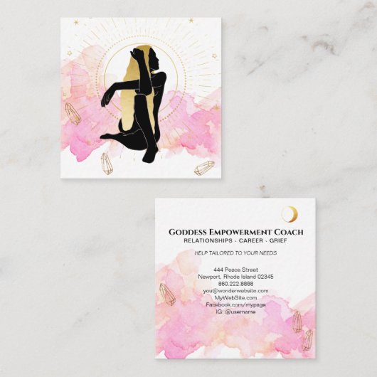 *~* Rays Moon Crystals Cosmic Gold Black Goddess Vierkante Visitekaartje (Voorkant / Achterkant)