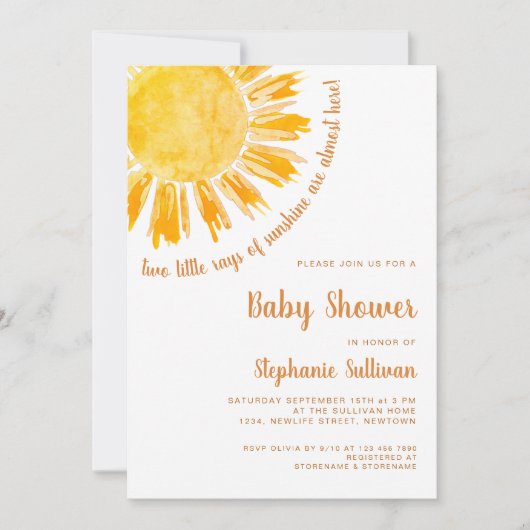 Rays of Sunshine Twins Baby shower Kaart (Voorkant)